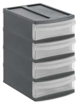 Produktbild von Rotho Schubladenbox Tower XS SYSTEMIX mit 4 Schubladen je 0.8 L - Aufbewahrungsbox 19,6 x 14,1 x 23,3cm - Organizer aus Kunststoff - stapelbar und erweiterbar