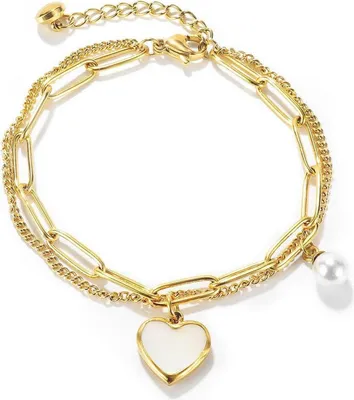 Image de Bracelet pour femme avec pendentif coeur en acier inoxydable or 15,5 + 4 cm avec boîte
