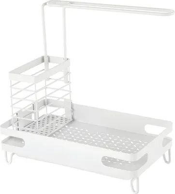 Image de (Blanc) Porte-serviettes pour évier de cuisine, Porte-serviettes sans percer, Tablette d'évier pour un gain de place, Porte-serviettes en inox avec égouttoir amovible