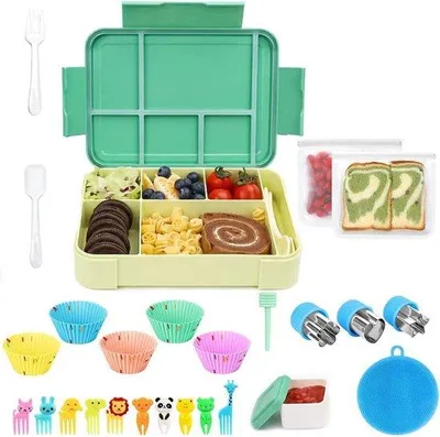 Immagine prodotto di Contenitore per il pranzo a microonde a 6 scomparti con posate e vaschetta per salse