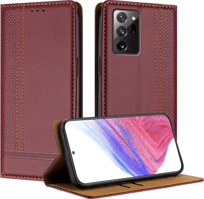 Produktbild von Handyhülle für Samsung Galaxy Note 20 Ultra Leder Flip Klappbare Schutzhülle mit Standfunktion Dunkelrot