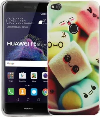 Produktbild von Handy Hülle für Huawei P8 Lite 2017 Cover Case Schutz Tasche Motiv Slim Silikon TPU Schriftzug Marshmallows