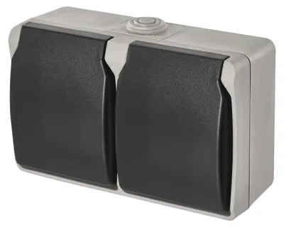 Wandsteckdose, doppelt, grau-schwarz, IP44