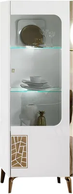Produktbild von Vitrine Stella 1-Türig in Weiß/Gold Türanschlag Rechts