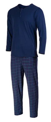Produktbild von Schlafanzug Herren Lang Pyjama Baumwolle Zweiteiliges Set Langarm Shirt Lange Karierte Pyjamahose XXXL