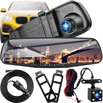 Produktbild von Full HD Rückspiegel-Dashcam mit Rückfahrkamera und Nachtsicht