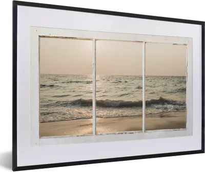 Produktbild von MuchoWow® Gerahmtes Poster Aussicht - Strand - Meer 60x40 cm - Poster mit Schwarzem Bilderrahmen Wandposter Rahmen Foto Bilder - Schlafzimmer - Plakat in Rahmen - Drucken
