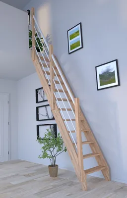 Produktbild von Raumspartreppe Eiche 3000 mit Holz-Edelstahl Geländer in weiß links