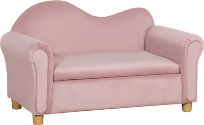 Image de HOMCOM Canapé pour enfants Canapé pour enfants avec espace de rangement, canapé de jeu pour enfants, deux places pour enfants 3-5 ans, meuble pour enfants 2 places en tissu non tissé néerlandais, rose, 84 x 41,5 x 48,5 cm