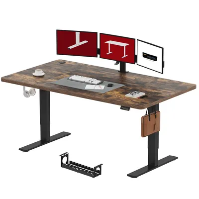 Produktbild von SANODESK Höhenverstellbarer Schreibtisch 200x80cm, Kindersicherung, Memory-Funktion, LED-Display, 70 kg Tragkraft, 2 Haken, einfache Montage (Braun)