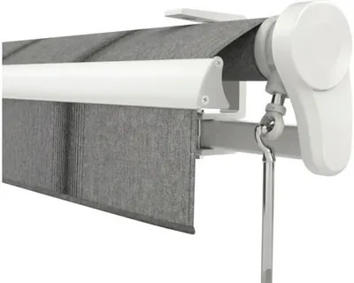 Produktbild von Soluna Gelenkarmmarkise Trend 4,5x4 Stoff Dessin D419 Gestell RAL 9010 reinweiß Antrieb Rechts inkl. Motor, Wandschalter