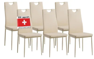Produktbild von Albatros Esszimmerstühle SALERNO 6er Set, Beige - Edles Italienisches Design, Polsterstuhl mit Kunstleder-Bezug, Modern Stilvoll am Esstisch - Küchenstuhl Stuhl Esszimmer hohe Belastbarkeit