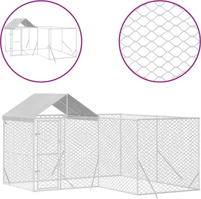 Immagine prodotto di vidaXL Cuccia per cani da esterno con tetto Argento 4x4x2,5m Acciaio zincato