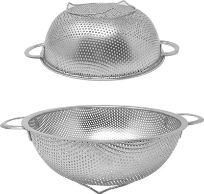 Produktbild von 2er Set Ø 22,5cm + 28cm Abtropfsieb mit Griff Seiher Sieb Nudeln Pasta Küchenhelfer Edelstahl
