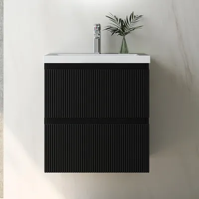Produktbild von Waschtisch mit Unterschrank 50cm BOKAV Badmöbel Set Schwarz Waschbecken mit Unterschrank Softclose