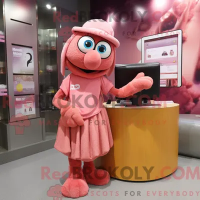 Imagen del producto de Personaje REDBROKOLY mascota de un color rosa óxido vestido con una falda cruzada y relojes