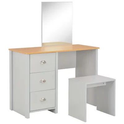 Image de The Living Store Coiffeuse avec miroir et tabouret Gris 104x45x131 cm