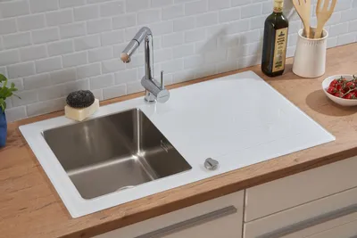 Produktbild von Küchenspüle Glas Einbauspüle Edelstahl Spüle 86 x 50 Weiß Respekta New York