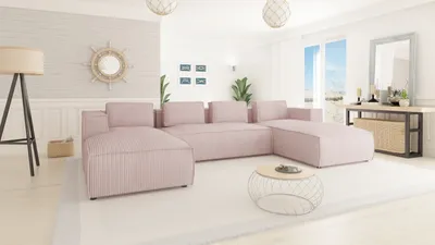 Produktbild von S-STYLE MÖBEL - Moderne Wohnlandschaft Bello aus Puderrosa Cord mit weichem Sitz, B/T/H: 327 cm / 176 cm / 64 cm