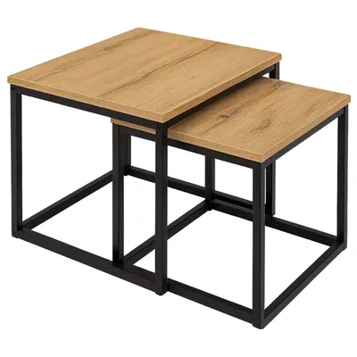 Zdjęcie produktu dla Stoliki kawowe Zestaw stolików SK101D do salonu pokoju loft 50x50 , 45x45 dąb