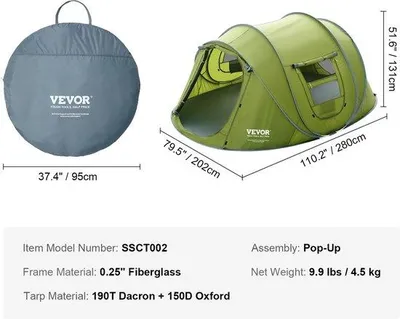 Productafbeelding van Jemaison® Opzet tent - Waterdicht - Geschikt voor 4 personen - Bestand tegen zwaar weer - Tent - Festival - Lichtgewicht - Tenten - Groen - 202x280 cm