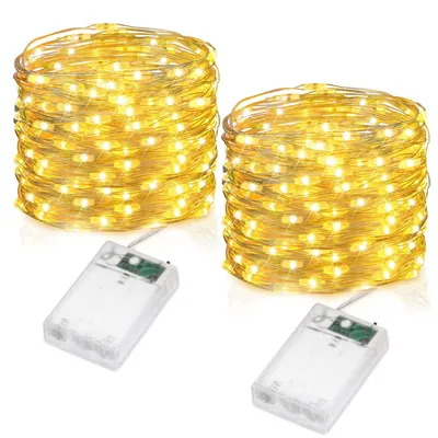 LED-Lichterkette, 10 m, 100 LEDs, warmweiß, 2 Stück, batteriebetrieben