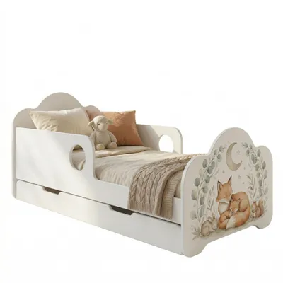 Produktbild von Happy Babies Novula Kinderbett mit Rausfallschutz Junge 140x70 Bett für Kinderzimmer mit Schublade Matratze Einzelbett für Kinder, Aufkleber