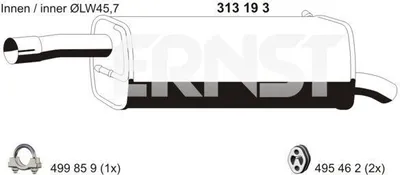 Produktbild von ERNST 313193 Endschalldämpfer für FORD Fiesta Mk5 Schrägheck (JH1, JD1, JH3, JD3) Auspuff