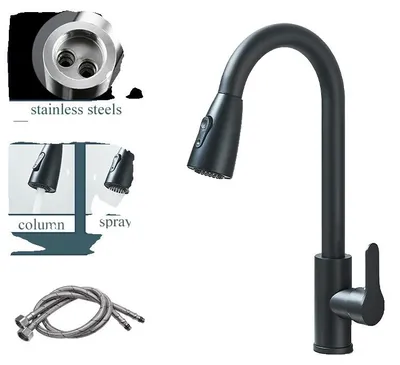 Produktbild von Küchenarmatur, ausziehbare Auslauf, Einhebel, Schwarz, Schwarz