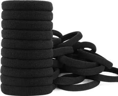 Obrázek produktu pro Balení 100 černých gumiček do vlasů, měkké elastické gumičky pro ženy, dívky i děti, silné roztahovatelné gumičky na husté vlasy (40 × 8 mm)