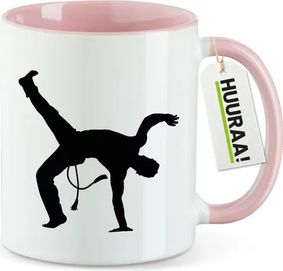 Produktbild von Huuraa Kaffeetasse Capoeira Silhouette 330ml Rosa Keramik Kaffeebecher Geschenkidee
