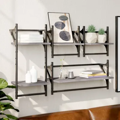 Produktbild von Cloris Designermöbel 4-tlg. Wandregal-Set mit Stangen Grau Sonoma Holzwerkstoff 2024 Neu