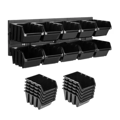 Obrázek produktu pro Dílenská nástěnná police s boxy 39 x 13 cm Sada pro skladování drobných dílů 10 boxů
