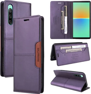 Produktbild von Handyhülle für Sony Xperia 10 IV Hülle, Leder Flip Wallet Kartenfach Stand Schutzhülle Lila