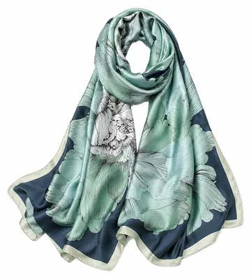 Produktbild von Seidenschal Damen Blume Blätter Gedruckt 33.5x70.5 Inch