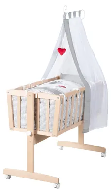 Immagine prodotto di Lettino per neonati 40 x 90 cm Adam & Eule - 2 in 1 (lettino da camera e culla) - Set completo con funzione di blocco, comprensivo di accessori tessili - Legno naturale