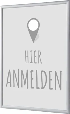 Produktbild von Showdown Klapprahmen - DIN A1 - Komplett-Set - Hier Anmelden Deutsch - Grau/Silber