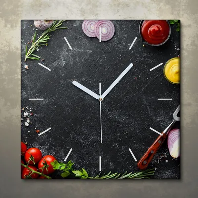 Produktbild von Wohnzimmer Leinwand Uhr Geräuschlos Küche 30x30 Gewürze, Gemüse, Motive, weiße Zeiger
