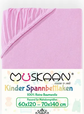 Produktbild von Müskaan Jersey Kinder Spannbettlaken 60x120 - 70x140 cm rosa bis 12cm Matratzenhöhe Gummizug Bettlaken 100% Baumwolle