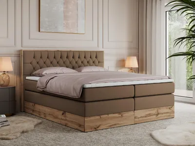 Obrázek produktu pro Kontinentální postel Boxspring AMORE KING s úložným prostorem - 180x200 cm - Materace H3 - Hnědá  - Topper T25