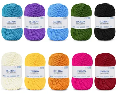 Obrázek produktu pro Příze na háčkování, 500 g (10 barev), akryl, vhodná pro pletení a háčkování, tloušťka 2,5 mm, pro jehlice/háčky o velikosti 4-6 mm