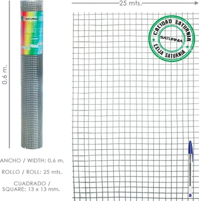 Obrázek produktu pro SATURNIA - pozinkované svařované pletivo 13x13 / výška 60 cm. Role 25 metrů. Použití v domácnosti