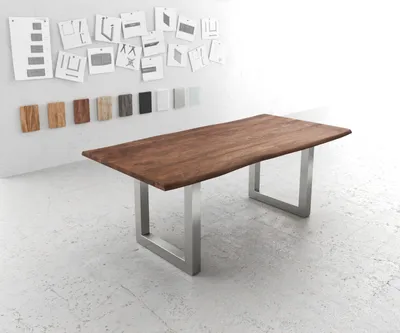 Produktbild von DELIFE Esstisch Edge 200x100 Akazie Braun Edelstahl Breit Live-Edge