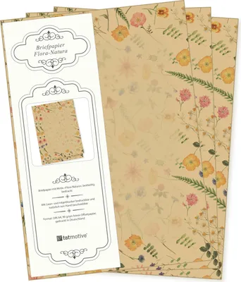 Produktbild von Schönes Flora Natura Briefpapier Vintage Blumen 50 Blatt DIN A4 beidseitig, schön floral Natur nachhaltig