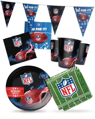 Produktbild von NFL Party Paket Schwarz 34tlg mit Tischdecke Wimpelkette Teller Becher Servietten