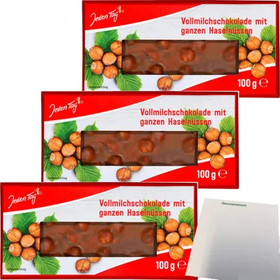 Produktbild von Jeden Tag Schokolade Vollmilch Ganze Nuss 3er Pack (3x100g) + usy Block