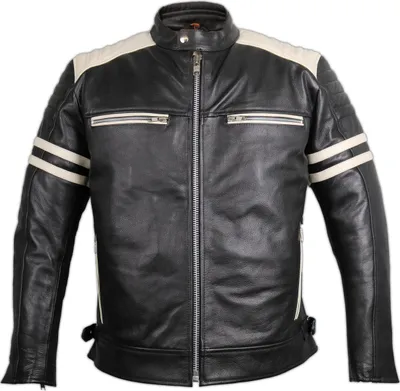 Produktbild von Motorrad Retro Lederjacke Schwarz / Weiß Racing Biker Jacke Echte Leder (2XL)