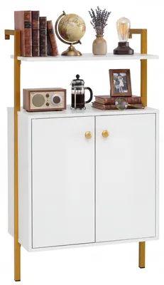 Image de Étagère COSTWAY à 4 niveaux, étagère murale avec armoire à 2 portes, 2 tablettes et structure métallique, étagère de rangement peu encombrante