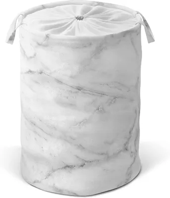 Produktbild von Wäschekorb zusammenfaltbar mit Tragegriffen, Marmor, 60 Liter, H55xØ37 cm
