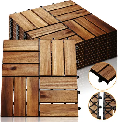 Produktbild von Jopassy 1m² Holzfliesen Mosaik Akazienholz Fliese 11 Stück 30x30 cm Balkonfliesen Gartenfliesen Terrassenfliesen für Garten Terrasse Balkon